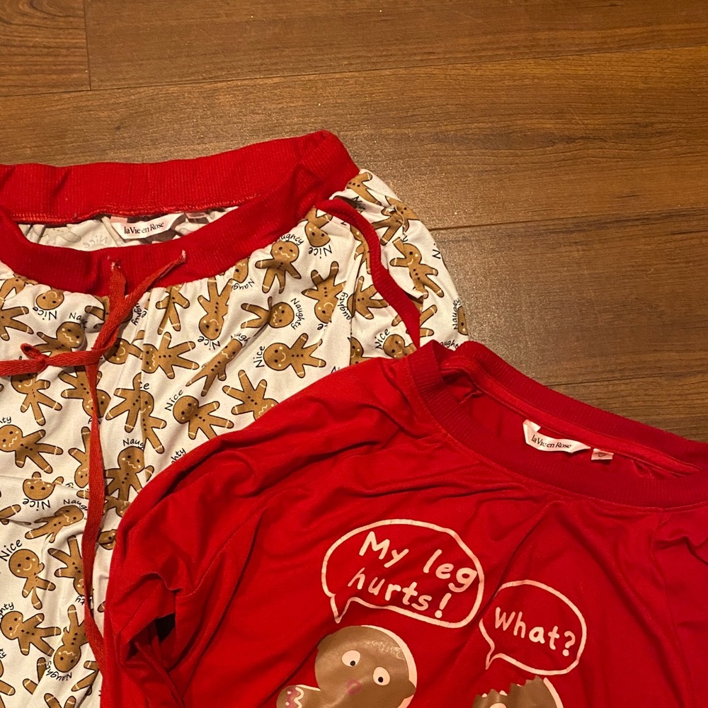 La Vie En Rose Kids Pajama Bottoms with Gingerbread and Red Trim